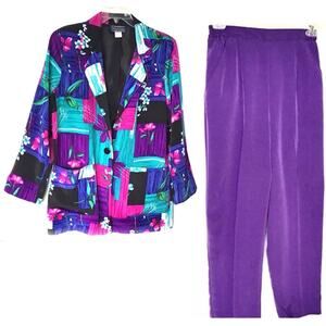 Pant Suit Granny Chic Pull-On Purple Willow Ridge Women's Pant & Blazer Set Sz M